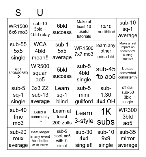 Ruby Cuby Bingo Card