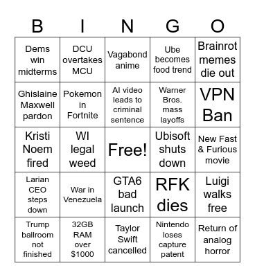 2026 Bingo Card