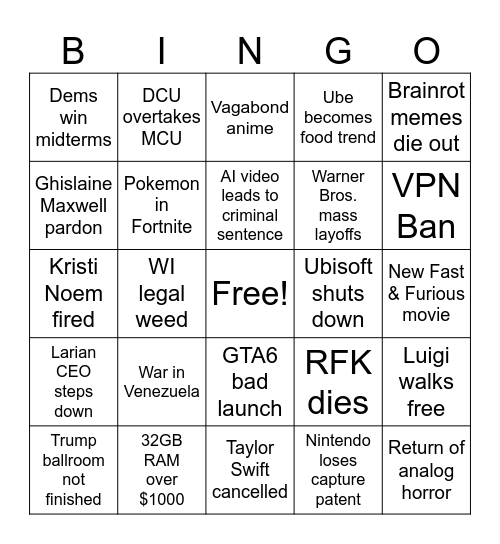 2026 Bingo Card