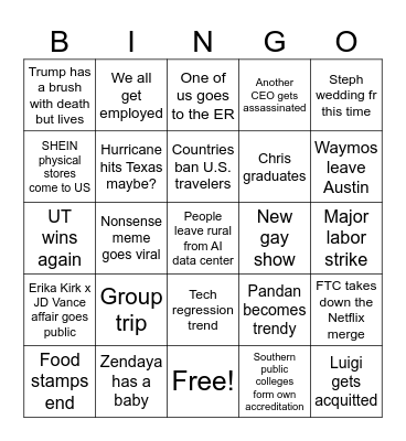 2026 Crazy Bingo Card