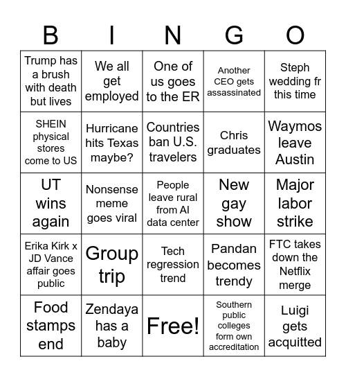 2026 Crazy Bingo Card