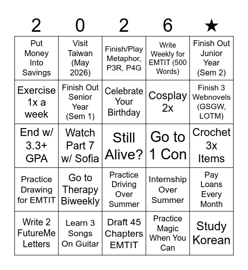 2026 - 2027 Bingo Card