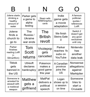 2026 Bingo Card