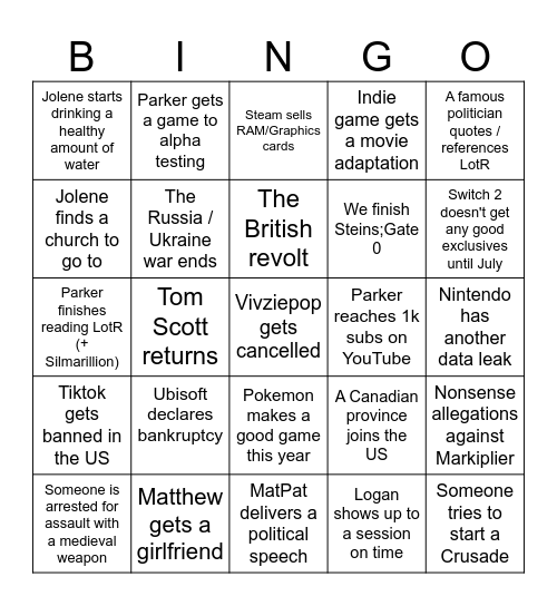 2026 Bingo Card