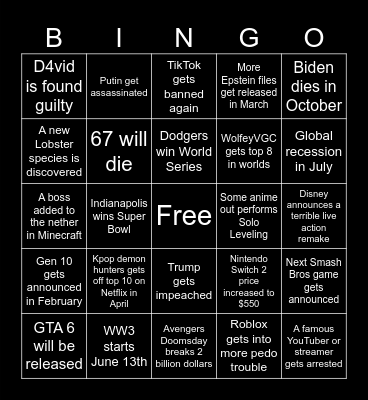 2026 Bingo Card Bingo Card