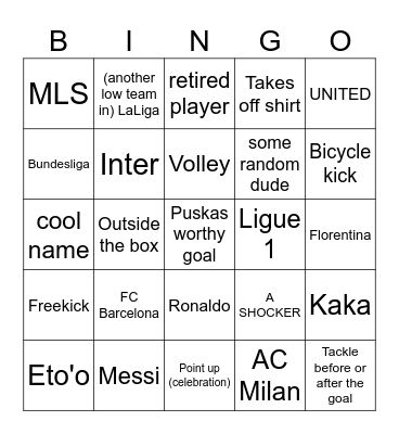 Football Comp Bingo Card