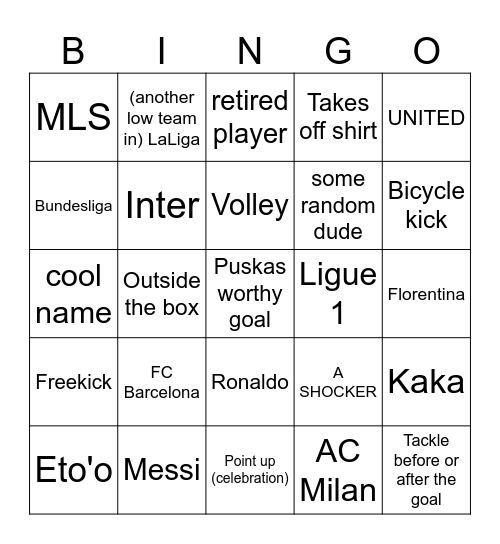 Football Comp Bingo Card