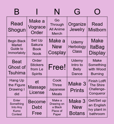 Ashley's 2026 Bingo Card