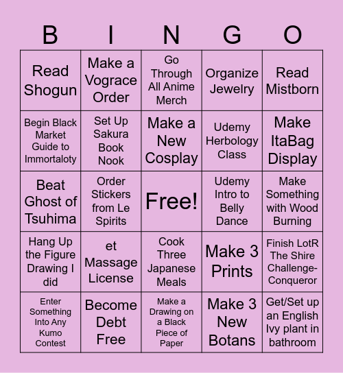 Ashley's 2026 Bingo Card