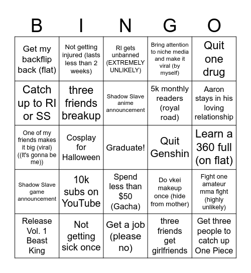 Definitive Bingo (everything will come true) Bingo Card