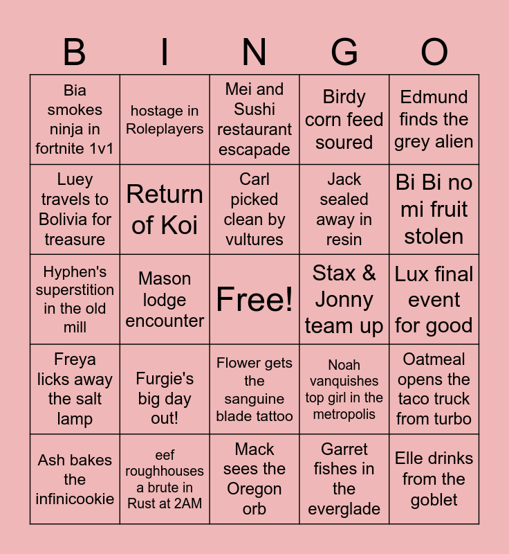 Fezz Bingo Card Bingo Card
