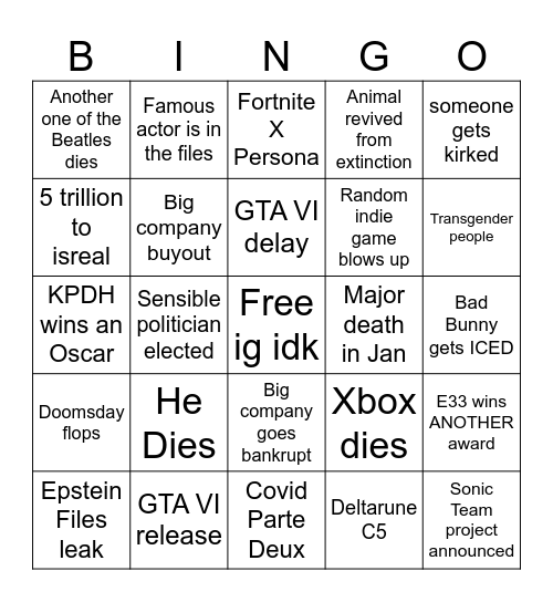 Untitled Bingo Card