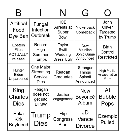2026 Prediction Bingo Card
