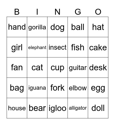 A~I Bingo Card