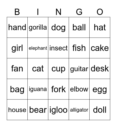 A~I Bingo Card