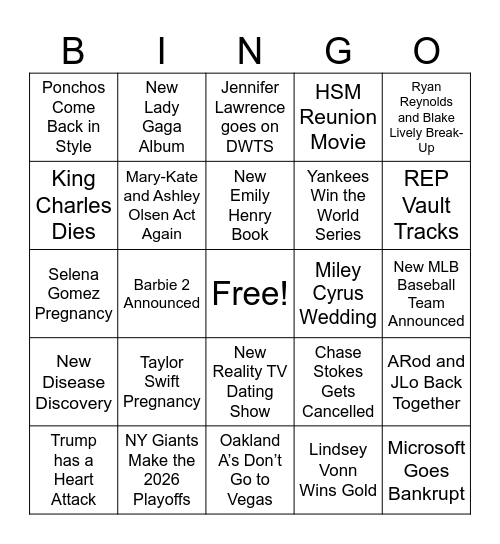 Ashley’s 2026 Bingo Card