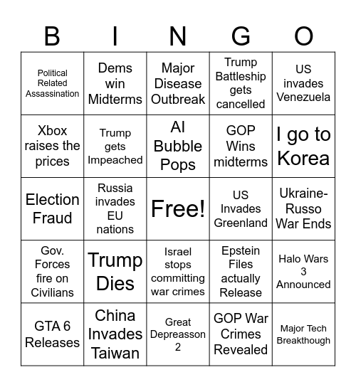 2026 Bingo Card Bingo Card