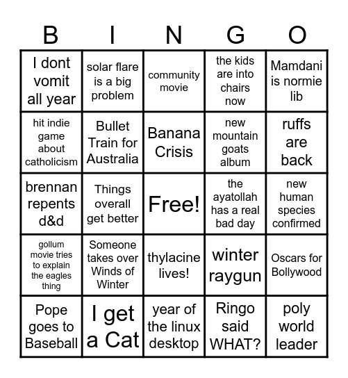 2026 Bingo Card