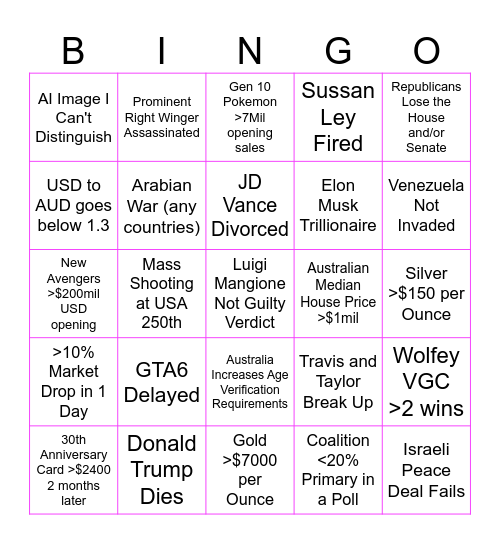 2026 Bingo Card
