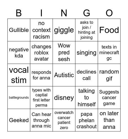 jacob bingo Card