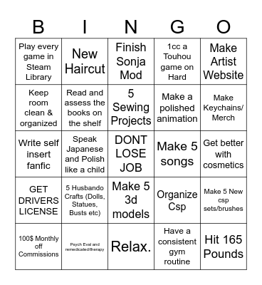 2026 New Years Resolutions! Bingo Card