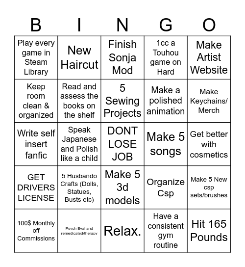 2026 New Years Resolutions! Bingo Card