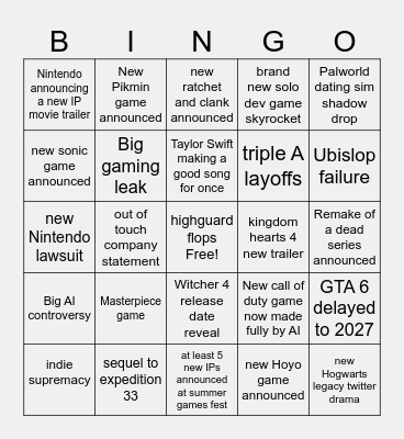 2026 gaming Bingo Card
