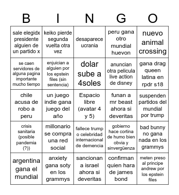 2026 Bingo Card