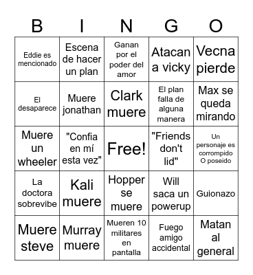 Stranger things 5 Ep 8 Bingo Card