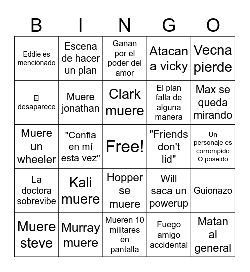 Stranger things 5 Ep 8 Bingo Card