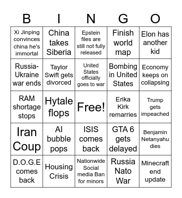 2026 event predictions Bingo Card