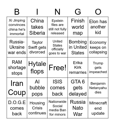 2026 event predictions Bingo Card