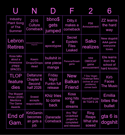 UNDF 2026 Bingo 🤑🤑🤑🧐🧐🧐🧐 Bingo Card