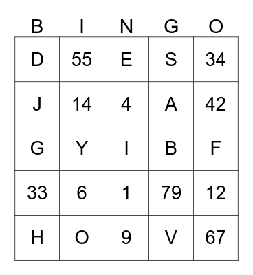 Letters And Numbers Bingo Card