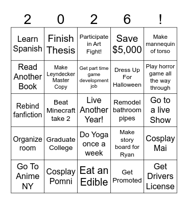 New Year Bingo Card