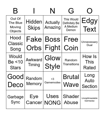 Easy Demon Bingo Card
