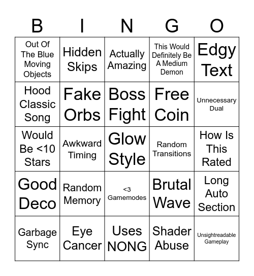 Easy Demon Bingo Card
