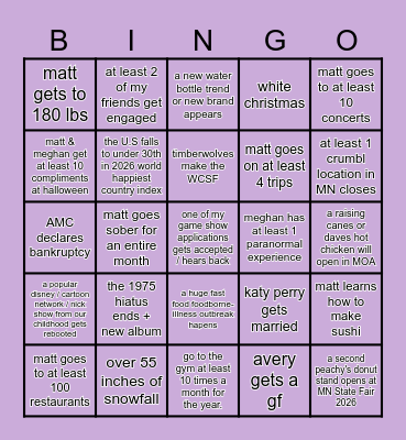 2026 Bingo  - Matt Bingo Card