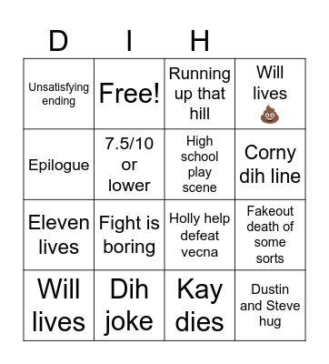 Stranger things finale Bingo Card