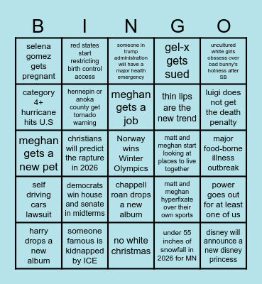 2026 Bingo - Meghan Bingo Card