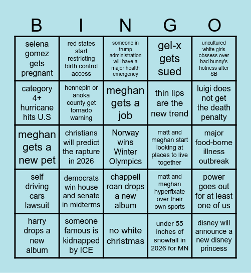 2026 Bingo - Meghan Bingo Card