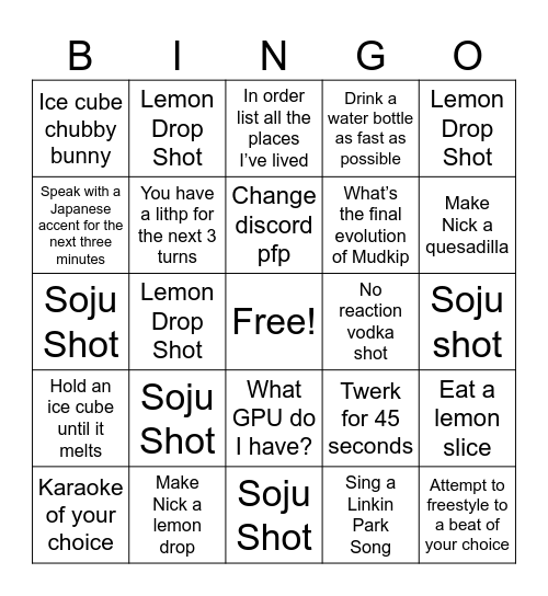 Nyla’s Bingo Card Bingo Card