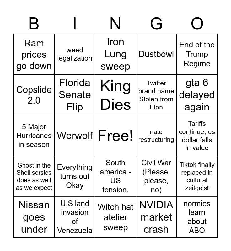 2026 bingo Card