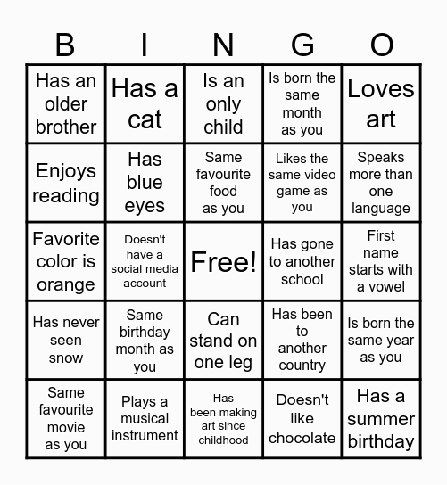 Walkabout Bingo Card
