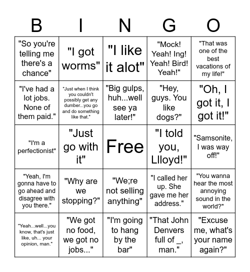 Dumb & Dumber Bingo Card