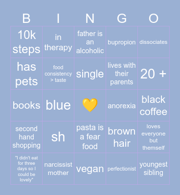 @myowntragedy_ Bingo Card