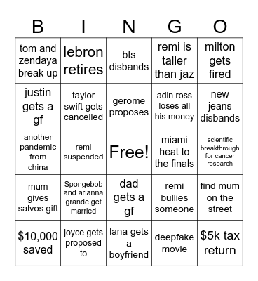 Bingo 2025 Bingo Card