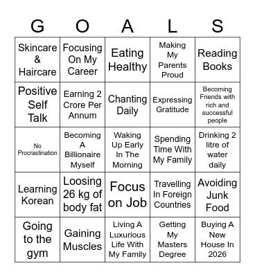 1 January 2026 - 1 January 2027 Bingo Card