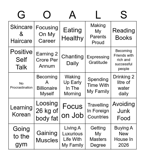 1 January 2026 - 1 January 2027 Bingo Card