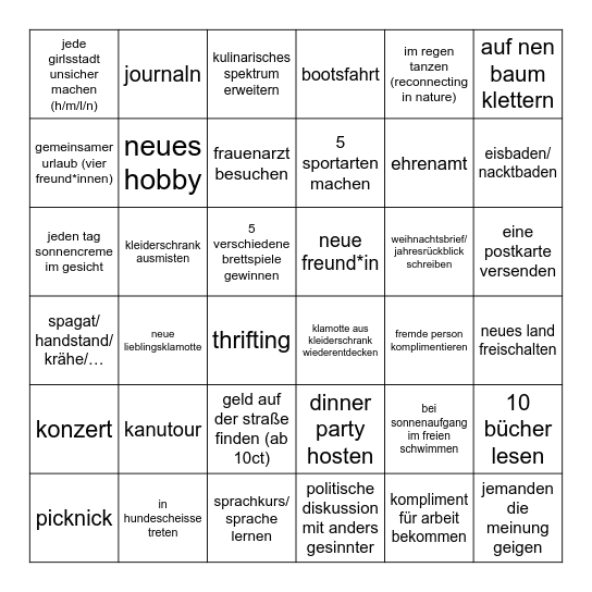 GIRLS BINGO 2026! Bingo Card